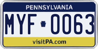 PA license plate MYF0063