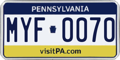 PA license plate MYF0070