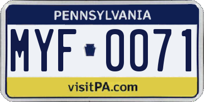 PA license plate MYF0071