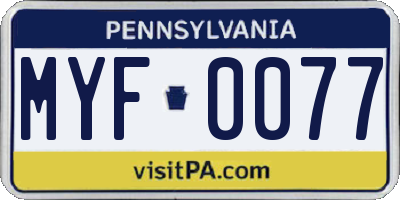 PA license plate MYF0077