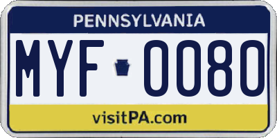 PA license plate MYF0080