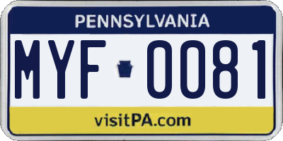 PA license plate MYF0081