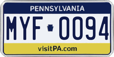 PA license plate MYF0094