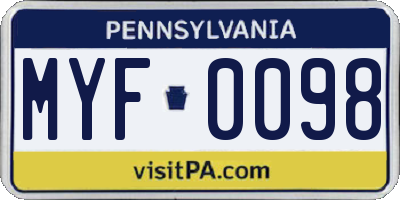 PA license plate MYF0098