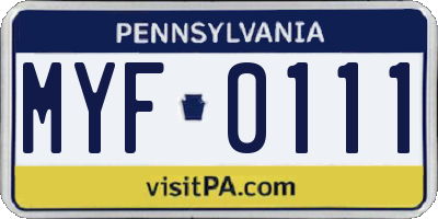 PA license plate MYF0111