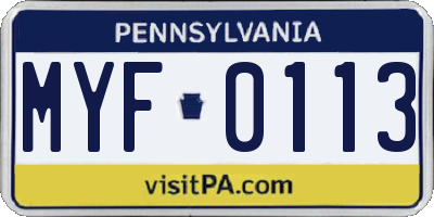 PA license plate MYF0113