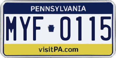 PA license plate MYF0115