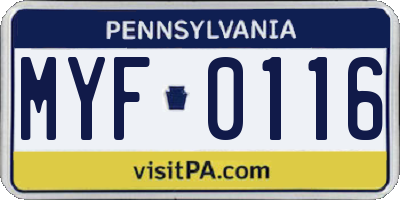 PA license plate MYF0116