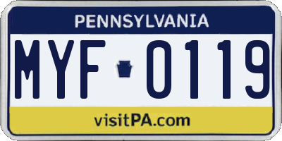 PA license plate MYF0119