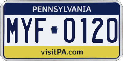 PA license plate MYF0120