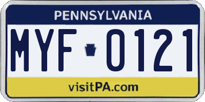 PA license plate MYF0121