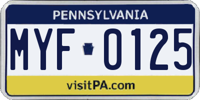 PA license plate MYF0125