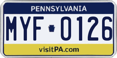 PA license plate MYF0126
