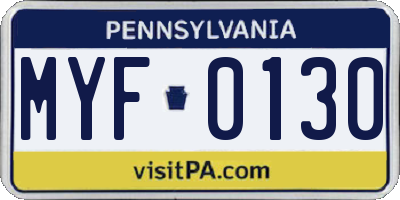 PA license plate MYF0130