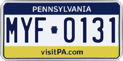 PA license plate MYF0131