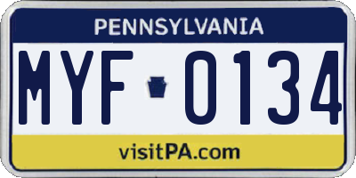 PA license plate MYF0134