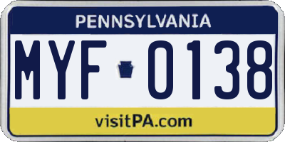 PA license plate MYF0138