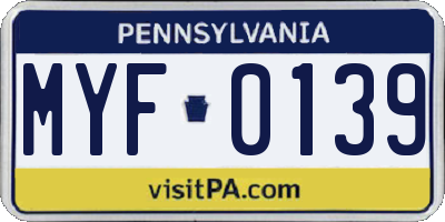 PA license plate MYF0139