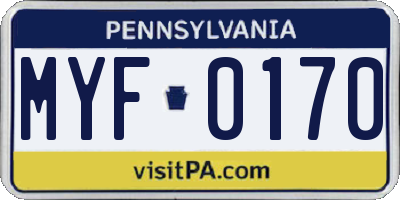 PA license plate MYF0170