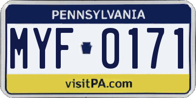 PA license plate MYF0171