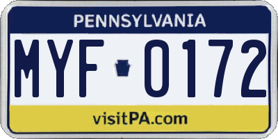 PA license plate MYF0172