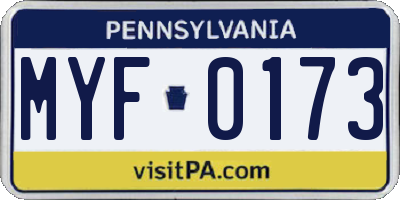 PA license plate MYF0173
