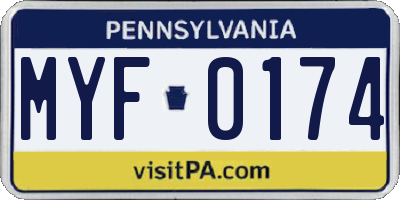 PA license plate MYF0174