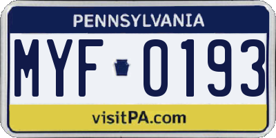 PA license plate MYF0193