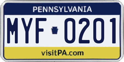 PA license plate MYF0201
