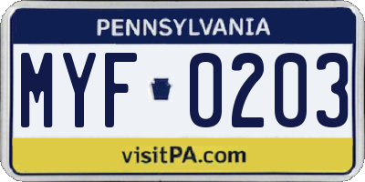 PA license plate MYF0203