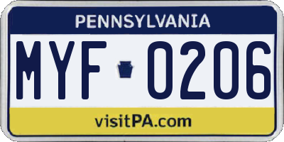 PA license plate MYF0206