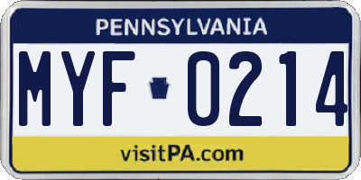 PA license plate MYF0214