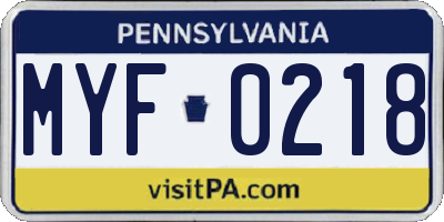 PA license plate MYF0218