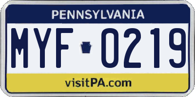 PA license plate MYF0219