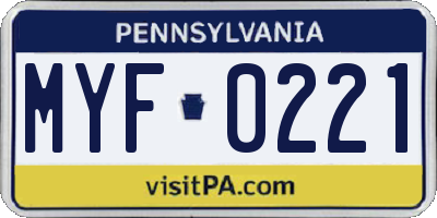 PA license plate MYF0221