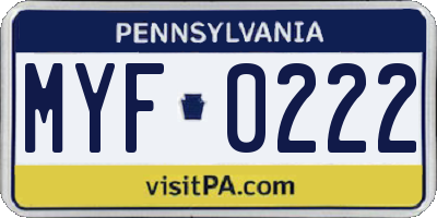 PA license plate MYF0222
