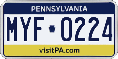 PA license plate MYF0224