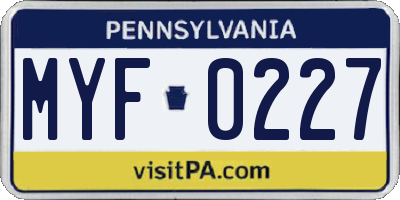 PA license plate MYF0227