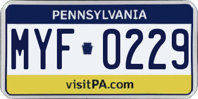 PA license plate MYF0229