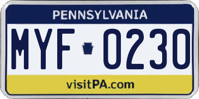 PA license plate MYF0230