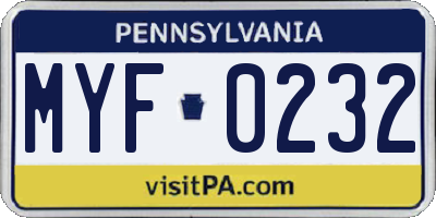 PA license plate MYF0232