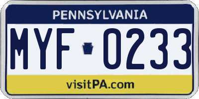PA license plate MYF0233