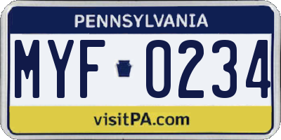 PA license plate MYF0234