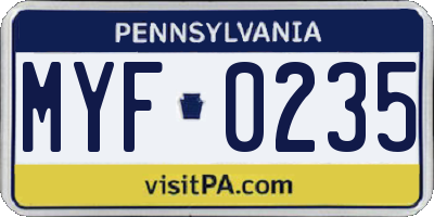 PA license plate MYF0235