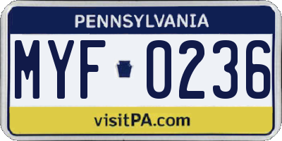 PA license plate MYF0236
