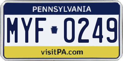 PA license plate MYF0249