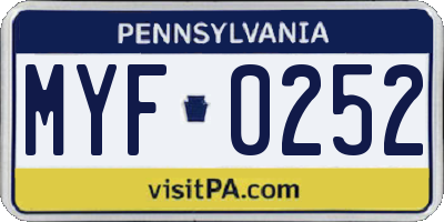 PA license plate MYF0252