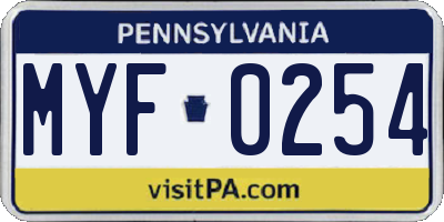 PA license plate MYF0254