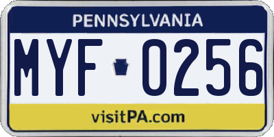 PA license plate MYF0256