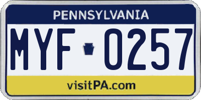 PA license plate MYF0257